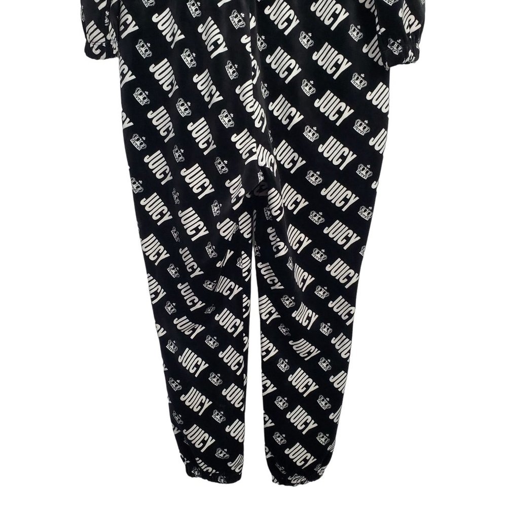 Juicy Couture Size L Jumpsuit Hoodie Velour Jogger Zip Up Pockets Logo Print Y2K - Picture 10 of 15